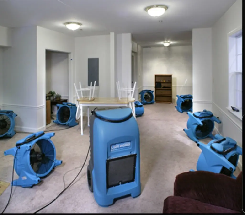 Air movers and dehumidifier setup for Water Damage Restoration in Cedar Rapids