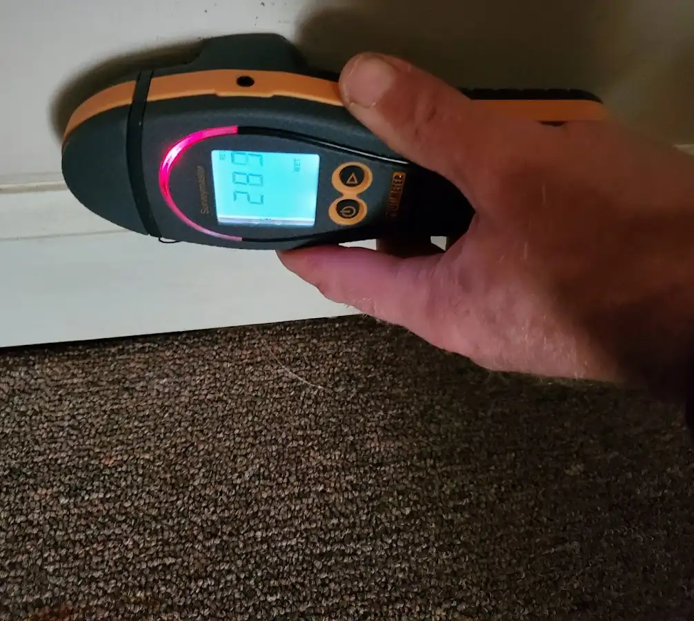Moisture detection at baseboard during Burst Pipe Cleanup in Cedar Rapids